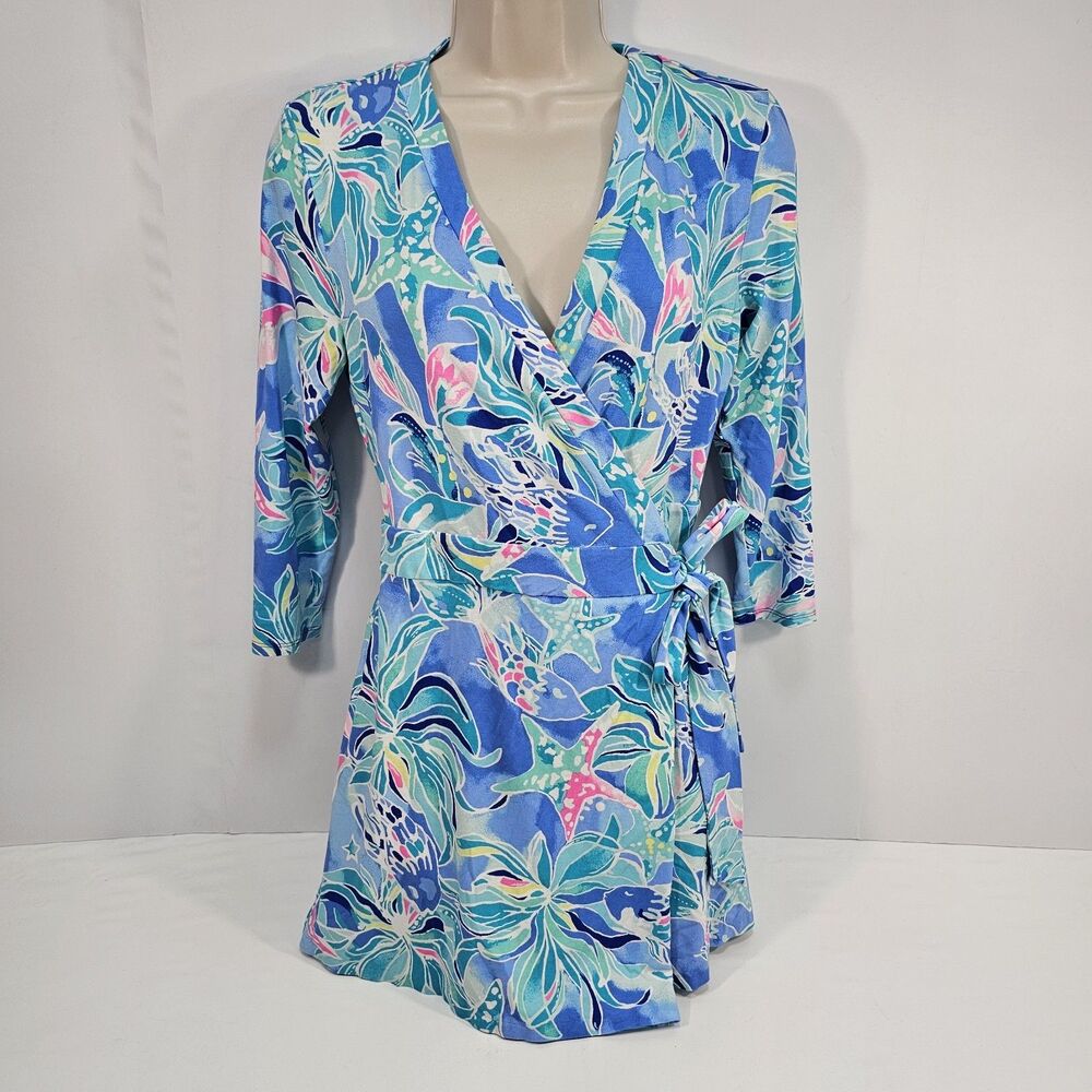Lilly Pulitzer Karlie Wrap Romper Bennet Blue Celestial Seas Size S Resort